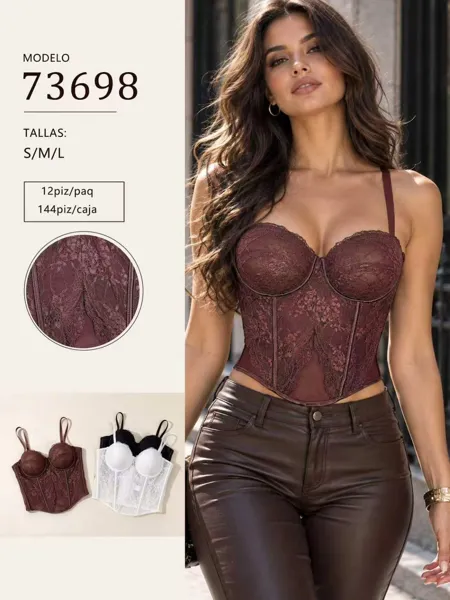 Corset de encaje con copas y tirantes para mujer