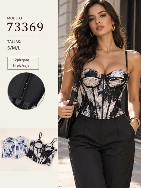 Corset estampado con varillas y tirantes para mujer