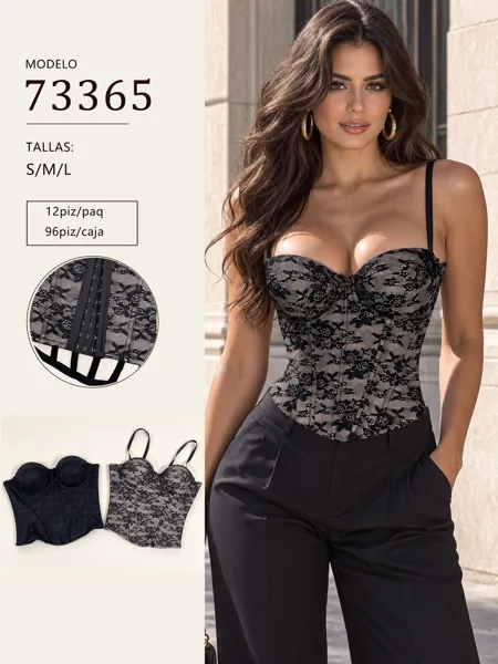 Corset de encaje floral con tirantes para mujer