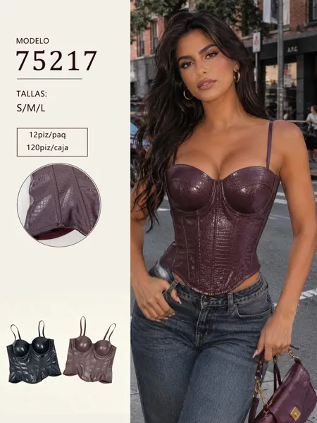 Corset de piel sintética con tirantes para mujer