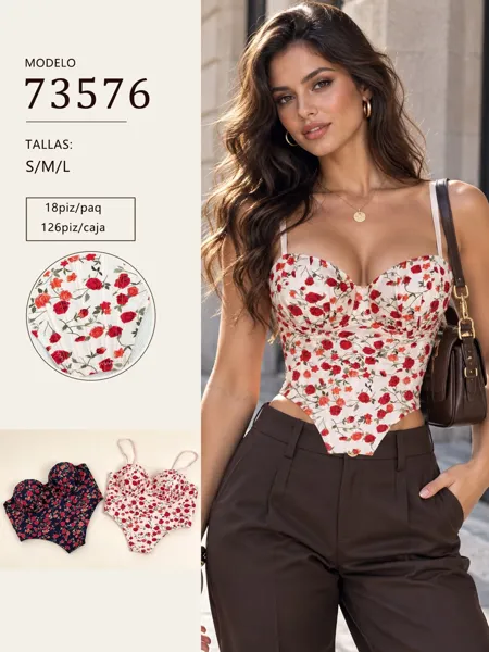 Corset con estampado floral y tirantes para mujer