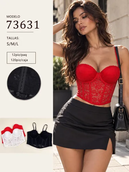 Corset de encaje floral con copas push up para mujer