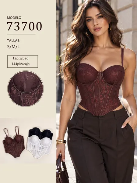 Corset de encaje jacquard con tirantes para mujer