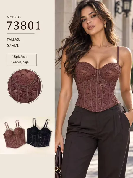 Corset de encaje con varillas y tirantes finos para mujer