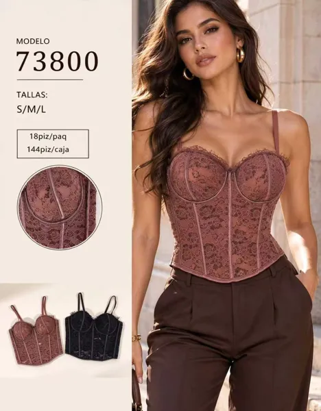 Corset de encaje con tirantes y varillas para mujer