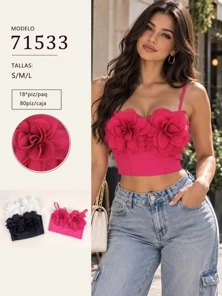 Top de tirantes con flores 3D para mujer