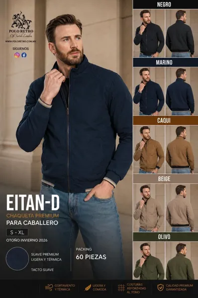 Chamarra tipo bomber con cuello alto y cierre para hombre