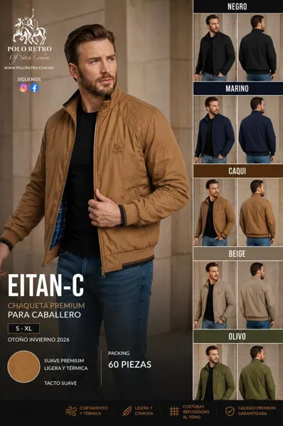 Chaqueta bomber ligera con cuello alto y cierre para hombre