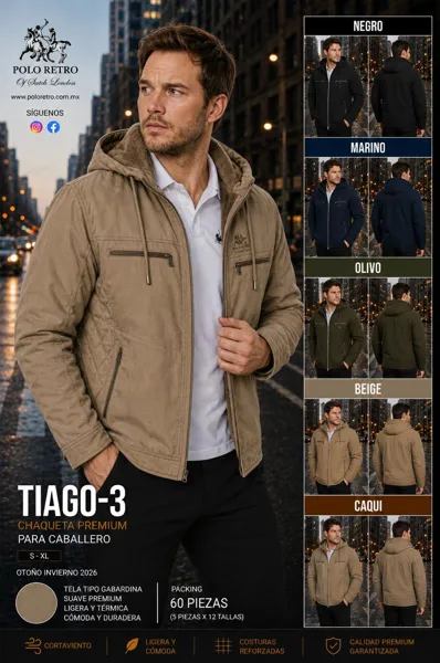 Chaqueta de gabardina con capucha afelpada y cierre para hombre