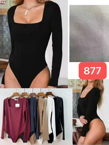 Body básico de manga larga con escote cuadrado para mujer