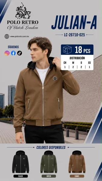 Chaqueta bomber con capucha y cierre para hombre