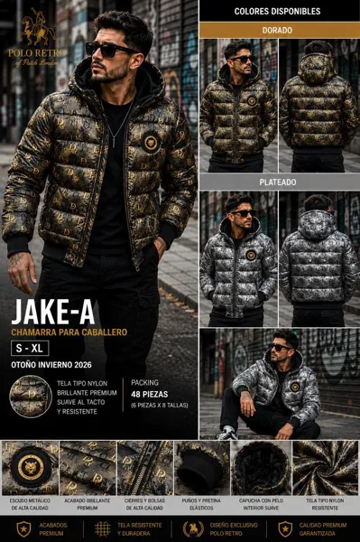 Chamarra acolchada con capucha estampado monograma para hombre