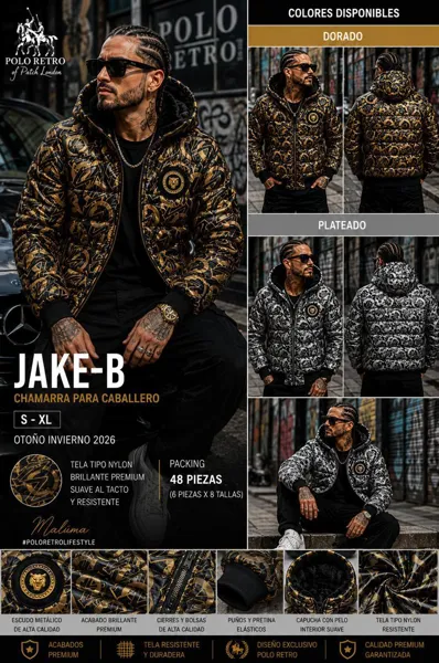 Chamarra acolchada con capucha estampado dorado para hombre