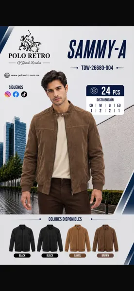 Chamarra de gamuza con cuello mao y cierre para hombre