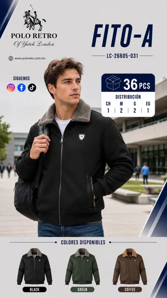 Chamarra con cuello de borrega y cierre para hombre