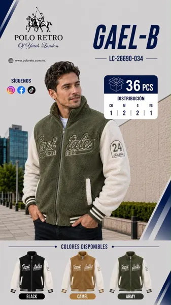 Chamarra varsity de borrega con mangas en contraste para hombre