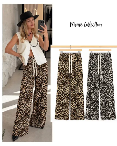 Pantalón ancho con estampado animal tigre y leopardo para mujer