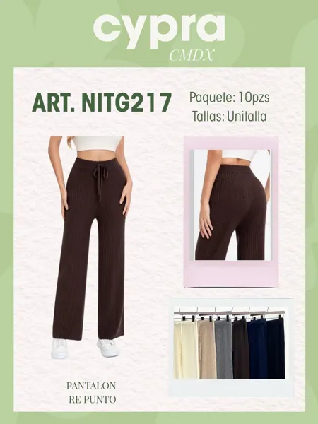 Pantalón de punto acanalado de pierna recta para mujer