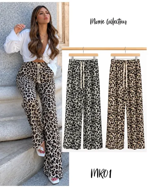 Pantalón ancho con estampado de leopardo y cintura elástica para mujer