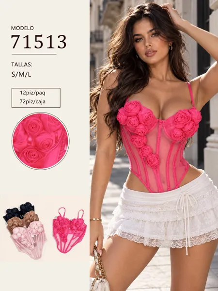 Corset con aplicaciones de rosas