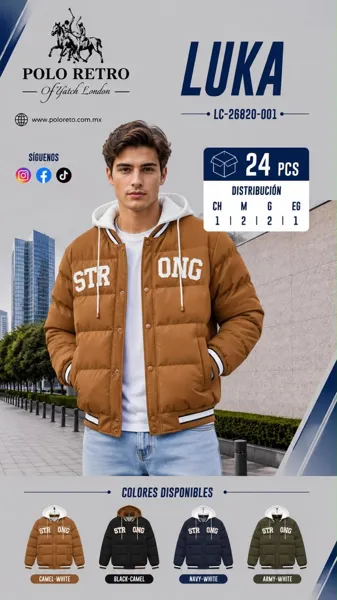 Chamarra acolchada con capucha y letras STRONG para hombre