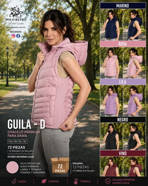 Chaleco acolchado con capucha y cierre para mujer