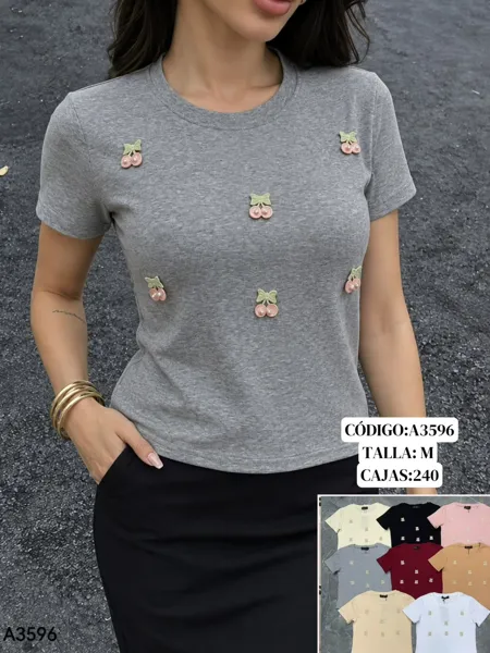 Playera con aplicaciones de cerezas