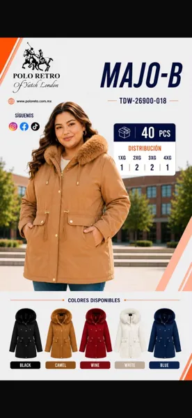 Chamarra tipo parka con capucha de pelo para mujer talla extra