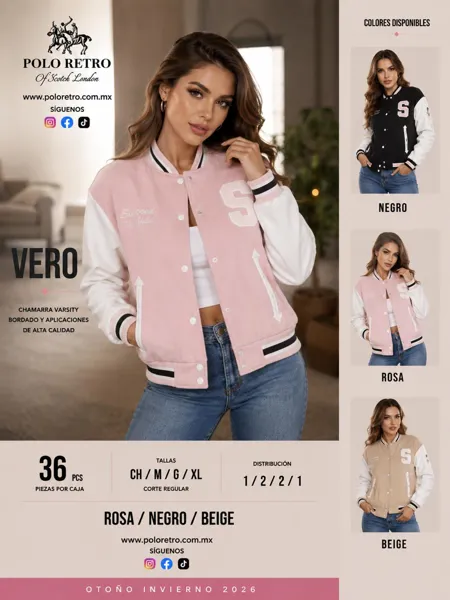 Chamarra varsity bordada con botones para mujer