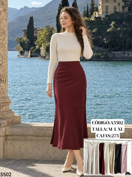 Falda midi satinada de corte sirena para mujer