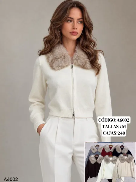 Chaqueta de punto con cuello de pelo