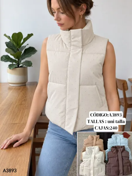 Chaleco acolchado con cuello alto y brillos para mujer