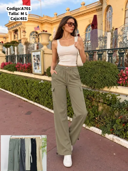 Pantalón cargo con bolsas laterales y cintura elástica para mujer