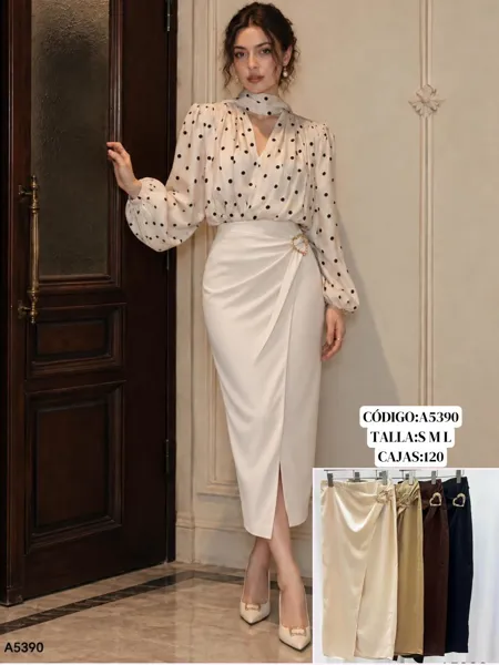 Falda midi satinada cruzada con argolla dorada para mujer
