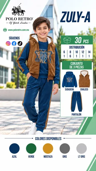 Conjunto de 3 piezas sudadera chaleco y pantalón afelpado para niño