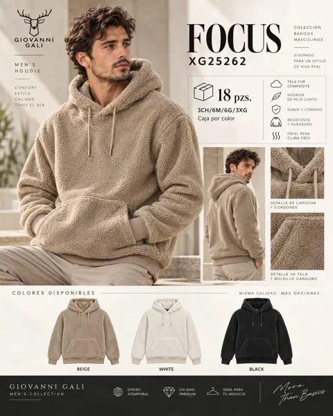 Sudadera con capucha de borrega afelpada para hombre