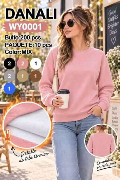Sudadera cuello redondo afelpada térmica para mujer