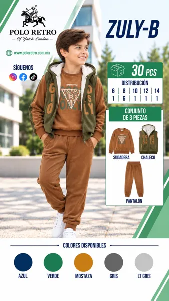 Conjunto afelpado de 3 piezas para niño sudadera chaleco y pantalón