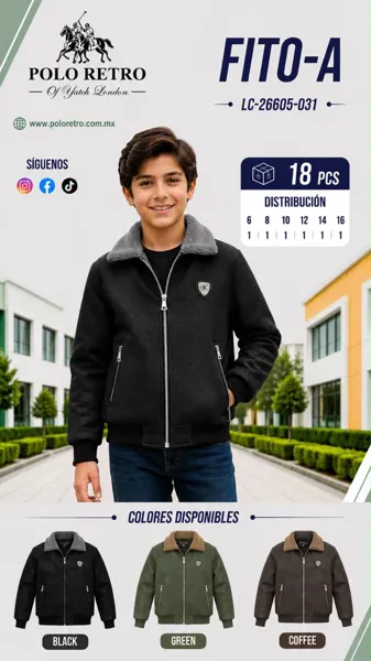 Chamarra para niño con cuello de borrega y cierre frontal