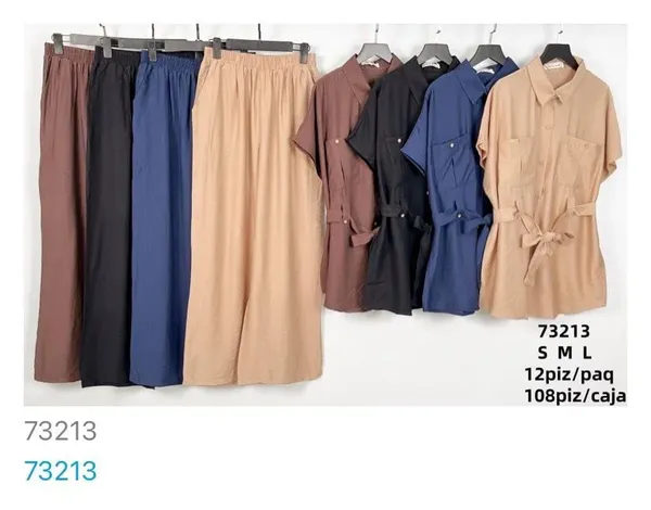 Conjunto casual de camisa y pantalón ancho-73213