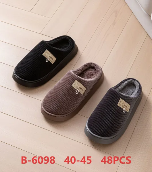 Pantuflas cerradas de pana con forro afelpado para hombre