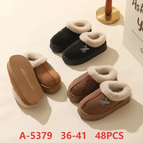 Pantuflas cerradas de gamuza con forro peludo para mujer