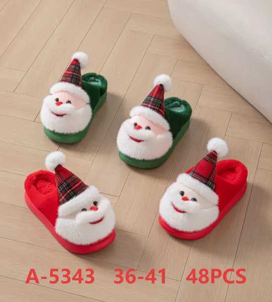 Pantuflas navideñas de Santa Claus de felpa para mujer