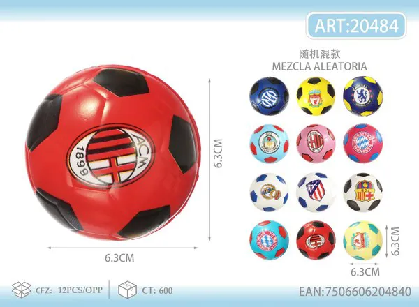 Pelota de futbol de espuma de 6.3 cm con escudos de clubes surtidos