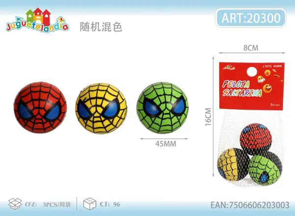 Pelotas saltarinas de 45 mm con diseño de telaraña, set de 3 piezas