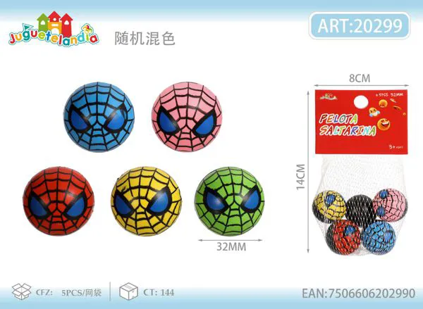 Pelotas saltarinas de 32 mm con diseño de telaraña, set de 5 piezas