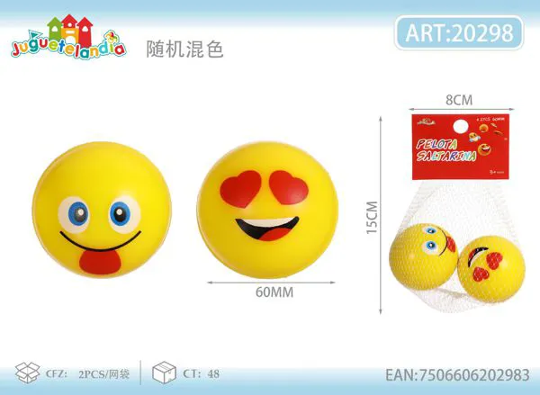Pelotas saltarinas de 60 mm con caritas emoji, set de 2 piezas