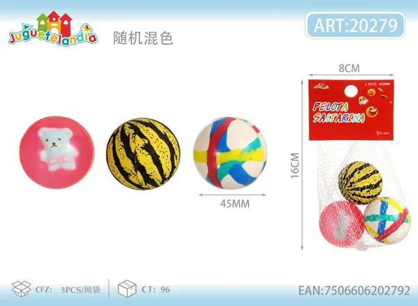 Pelotas saltarinas de 45 mm con diseños surtidos, set de 3 piezas