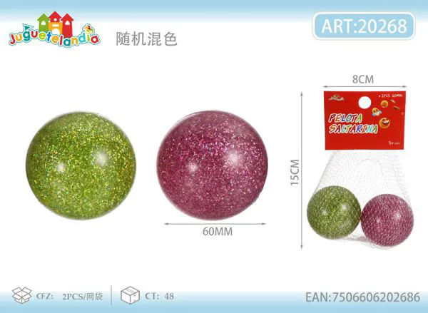 Pelotas saltarinas de 60 mm con brillantina, set de 2 piezas