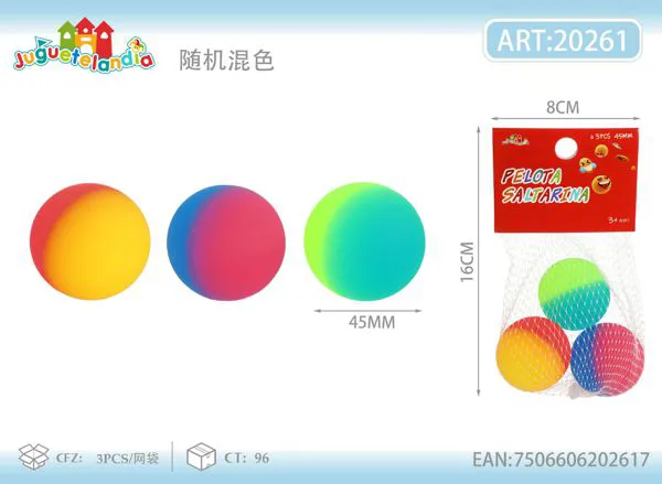 Pelotas saltarinas de 45 mm en dos tonos degradados, set de 3 piezas